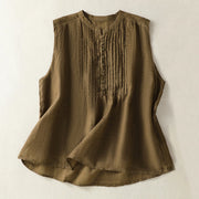 Buddha Stones Casual Sleeveless Pleated Design Women's Cotton Linen Half Sleeve Shirt - Olive - US14，UK/AU18，EU46 (2XL) - image 10