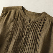 Buddha Stones Casual Sleeveless Pleated Design Women's Cotton Linen Half Sleeve Shirt - image 16