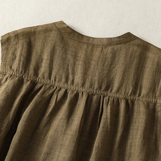 Buddha Stones Casual Sleeveless Pleated Design Women's Cotton Linen Half Sleeve Shirt - image 13
