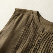 Buddha Stones Casual Sleeveless Pleated Design Women's Cotton Linen Half Sleeve Shirt - image 15