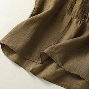 Buddha Stones Casual Sleeveless Pleated Design Women's Cotton Linen Half Sleeve Shirt - image 12