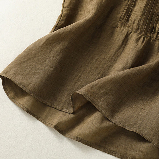 Buddha Stones Casual Sleeveless Pleated Design Women's Cotton Linen Half Sleeve Shirt - image 12