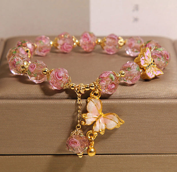 Gratuit aujourd'hui: Love Freedom Butterfly Charm Rose Flower Liuli Bracelet