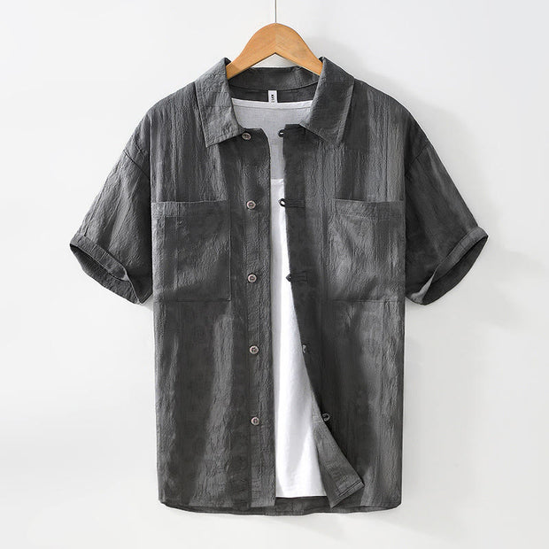 Buddha Stones Commute Plain Buttons Men's Short Sleeve Shirt With Pockets - SlateGray - US/UK/AU42，EU52 (3XL) - image 1