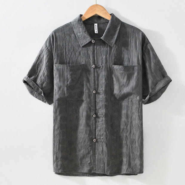 Buddha Stones Commute Plain Buttons Men's Short Sleeve Shirt With Pockets - image 2