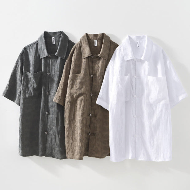 Buddha Stones Commute Plain Buttons Men's Short Sleeve Shirt With Pockets - image 23