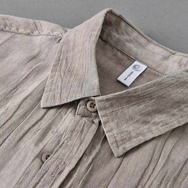 Buddha Stones Retro Pleats Buttons Men's Long Sleeve Ramie Linen Shirt With Pockets - image 11