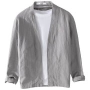 Buddha Stones Casual Pure Color Stand Collar Men's Long Sleeve Cotton Linen Shirt With Pockets - image 18