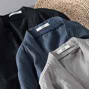 Buddha Stones Casual Pure Color Stand Collar Men's Long Sleeve Cotton Linen Shirt With Pockets - image 29