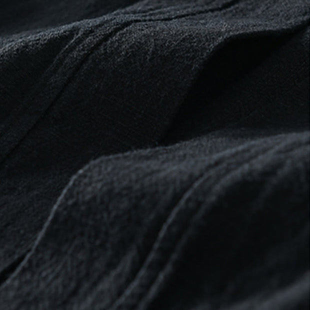 Buddha Stones Casual Pure Color Stand Collar Men's Long Sleeve Cotton Linen Shirt With Pockets - image 24