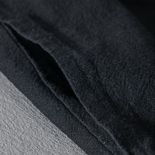 Buddha Stones Casual Pure Color Stand Collar Men's Long Sleeve Cotton Linen Shirt With Pockets - image 25