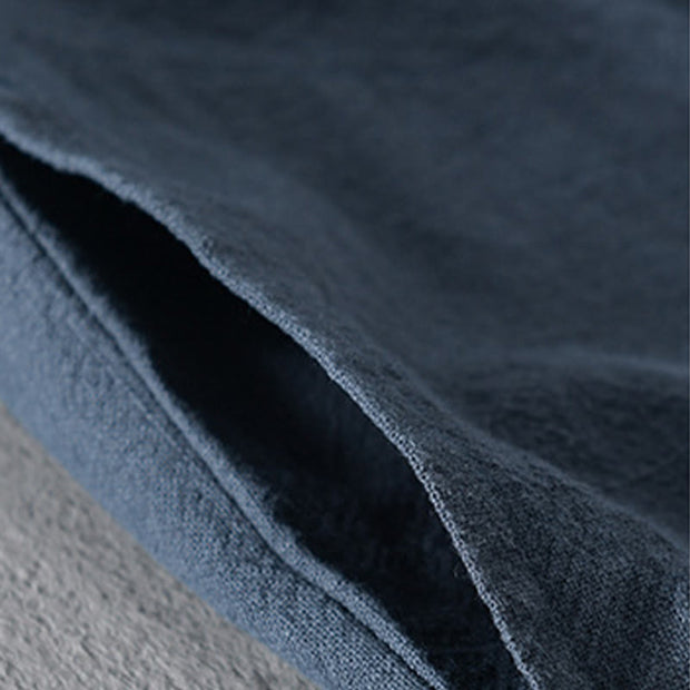 Buddha Stones Casual Pure Color Stand Collar Men's Long Sleeve Cotton Linen Shirt With Pockets - image 7