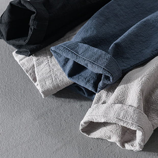 Buddha Stones Casual Pure Color Stand Collar Men's Long Sleeve Cotton Linen Shirt With Pockets - image 30