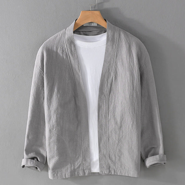 Buddha Stones Casual Pure Color Stand Collar Men's Long Sleeve Cotton Linen Shirt With Pockets - Silver - US/UK/AU42，EU52 (3XL) - image 8