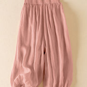 Buddha Stones Summer Plain Casual Cropped Pants Women's Double Layer Cotton Linen Harem Pants With Pockets