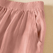Buddha Stones Summer Plain Casual Cropped Pants Women's Double Layer Cotton Linen Harem Pants With Pockets