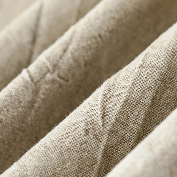 Buddha Stones Plain Pleats Half Buttons Design Stand Collar Men's Long Sleeve Cotton Linen Shirt - image 4