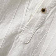 Buddha Stones Plain Pleats Half Buttons Design Stand Collar Men's Long Sleeve Cotton Linen Shirt - image 8