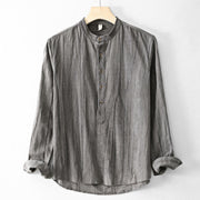 Buddha Stones Plain Pleats Half Buttons Design Stand Collar Men's Long Sleeve Cotton Linen Shirt - LightSlateGray - US/UK/AU44，EU54 (4XL) - image 13