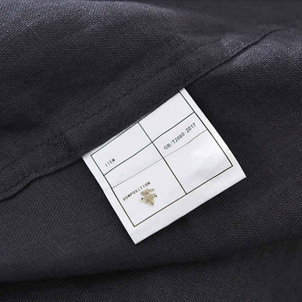 Buddha Stones Summer Half Buttons Design Lapel Men's Short Sleeve Linen Shirt With Pocket - image 10