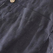 Buddha Stones Summer Half Buttons Design Lapel Men's Short Sleeve Linen Shirt With Pocket - image 9