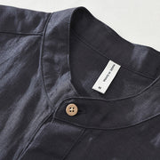 Buddha Stones Summer Half Buttons Design Lapel Men's Short Sleeve Linen Shirt With Pocket - image 5