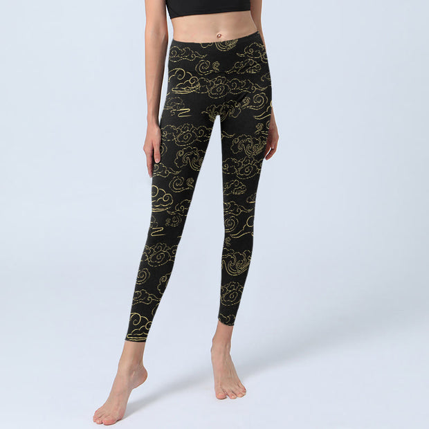 Buddha Stones Golden Clouds Print Gym Leggings Women's Yoga Pants - image 6