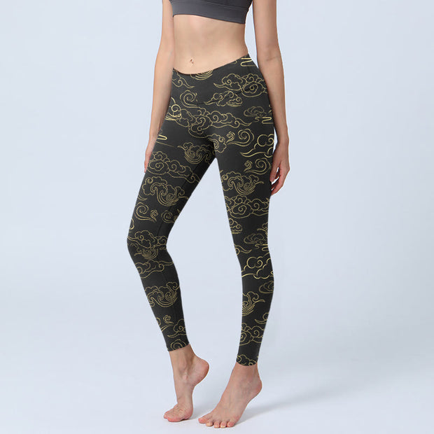 Buddha Stones Golden Clouds Print Gym Leggings Women's Yoga Pants - Black - US18，UK/AU22，EU50 (4XL) - image 1