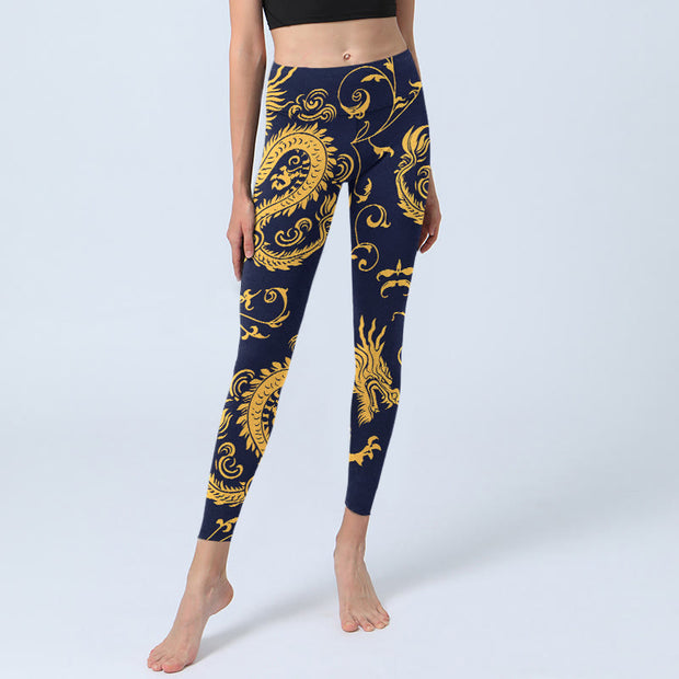 Buddha Stones Golden Dragons Vine Print Gym Leggings Women's Yoga Pants - image 6