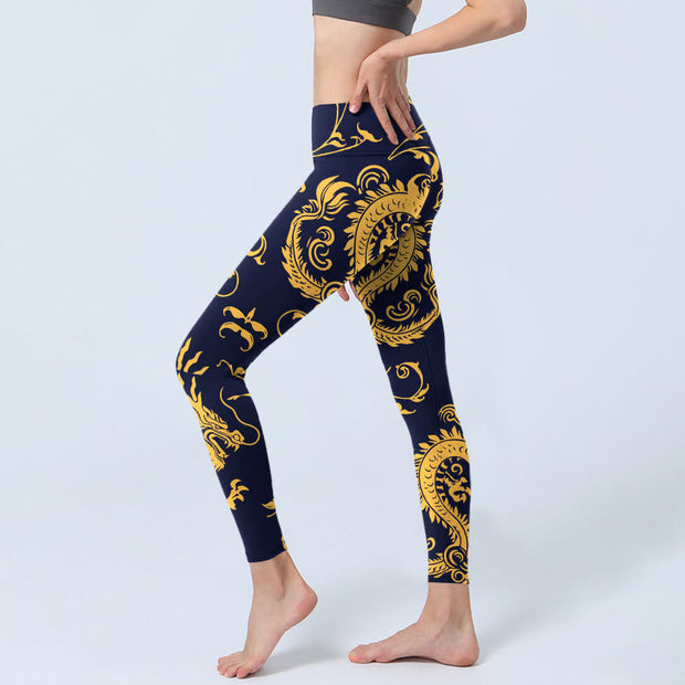 Buddha Stones Golden Dragons Vine Print Gym Leggings Women's Yoga Pants - image 3