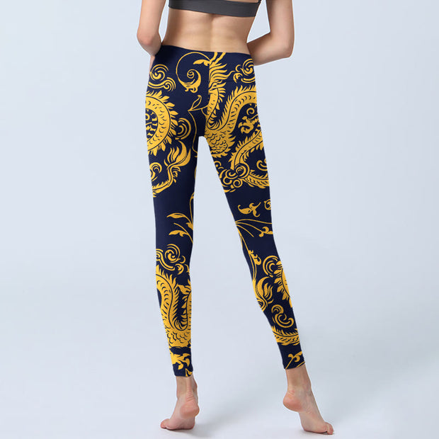 Buddha Stones Golden Dragons Vine Print Gym Leggings Women's Yoga Pants - image 7