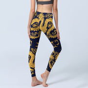 Buddha Stones Golden Dragons Vine Print Gym Leggings Women's Yoga Pants - image 5