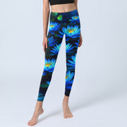 Buddha Stones Deep Blue Water Lily Lotus Print Gym Leggings Women's Yoga Pants - image 6