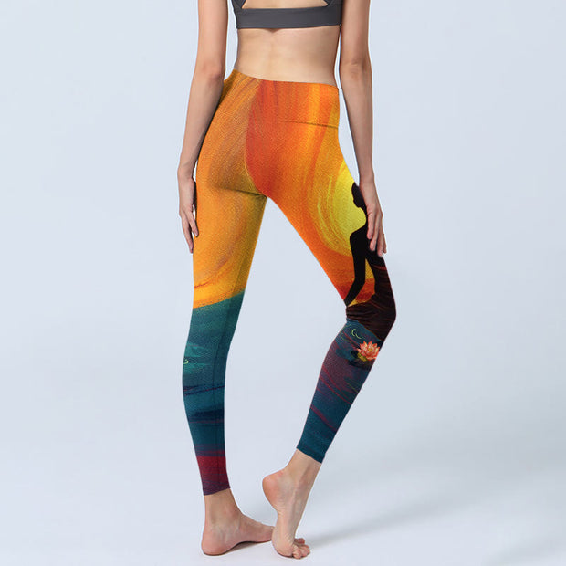 Buddha Stones Meditating Figure Lotus Flower Print Gym Leggings Women's Yoga Pants - image 5