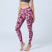 Buddha Stones Pink Sunflowers Print Gym Leggings Women's Yoga Pants - MediumVioletRed - US18，UK/AU22，EU50 (4XL) - image 1