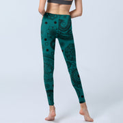 Buddha Stones Deep Green Cashew Flower Petals Print Gym Leggings Women's Yoga Pants - image 7