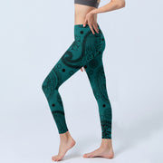 Buddha Stones Deep Green Cashew Flower Petals Print Gym Leggings Women's Yoga Pants - image 3