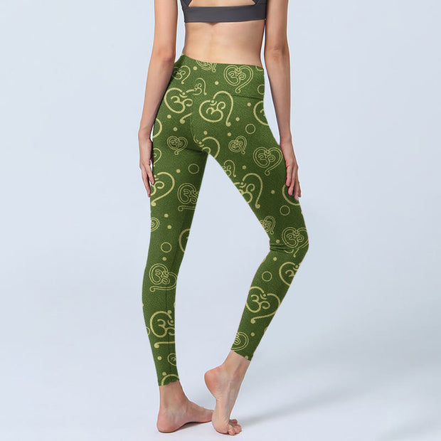 Buddha Stones Love Heart OM Symbol Print Gym Leggings Women's Yoga Pants - image 5