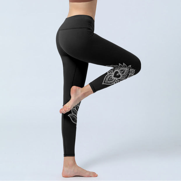 Buddha Stones Heart-shaped Petals Flowers Print Gym Leggings Women's Yoga Pants - image 4
