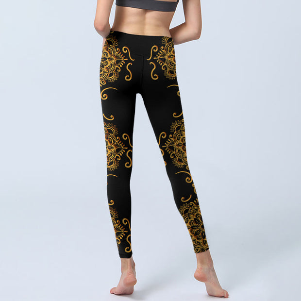 Buddha Stones Golden Mandala Flowers Print Gym Leggings Women's Yoga Pants - image 7