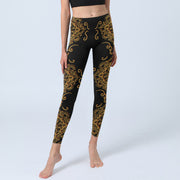 Buddha Stones Golden Mandala Flowers Print Gym Leggings Women's Yoga Pants - image 6