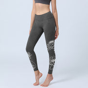 Buddha Stones White Sketch Lotus Flowers Leaves Print Gym Leggings Women's Yoga Pants - Black - US18，UK/AU22，EU50 (4XL) - image 1
