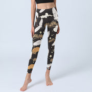 Buddha Stones White Red-crowned Cranes Golden Pine Trees Print Gym Leggings Women's Yoga Pants - image 6