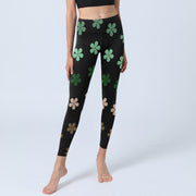 Buddha Stones Green Pink Five-petal Flowers Print Gym Leggings Women's Yoga Pants - image 6