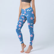 Buddha Stones Pink Cherry Blossoms Lines Print Gym Leggings Women's Yoga Pants - LightSkyBlue - US18，UK/AU22，EU50 (4XL) - image 1