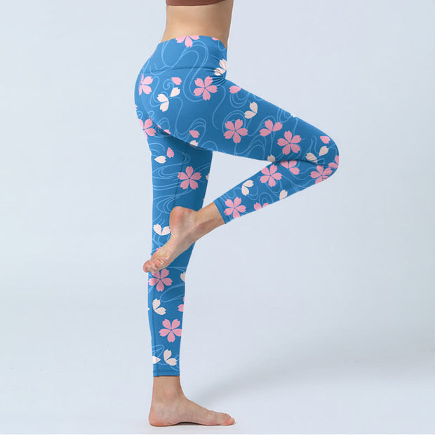 Buddha Stones Pink Cherry Blossoms Lines Print Gym Leggings Women's Yoga Pants - image 4
