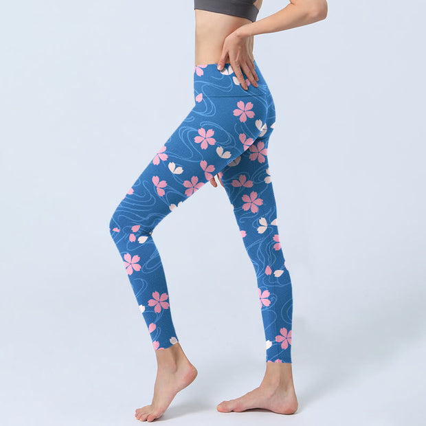 Buddha Stones Pink Cherry Blossoms Lines Print Gym Leggings Women's Yoga Pants - image 3