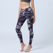 Buddha Stones White Sketch Chrysanthemums Print Gym Leggings Women's Yoga Pants - Black - US18，UK/AU22，EU50 (4XL) - image 1
