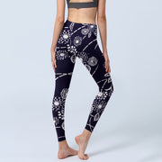 Buddha Stones White Sketch Chrysanthemums Print Gym Leggings Women's Yoga Pants - image 5