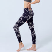 Buddha Stones White Sketch Chrysanthemums Print Gym Leggings Women's Yoga Pants - image 3